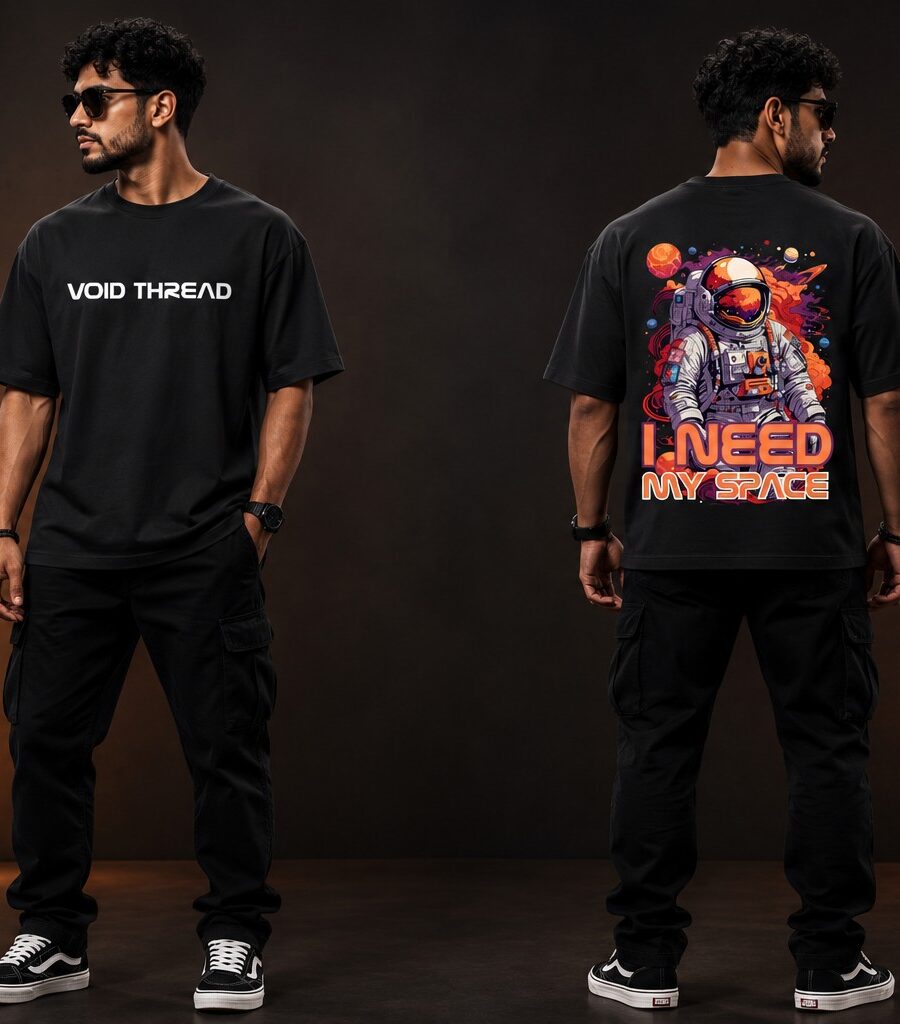 VOID THREAD Astronaut I Need My Space Oversized Premium T-Shirt Black