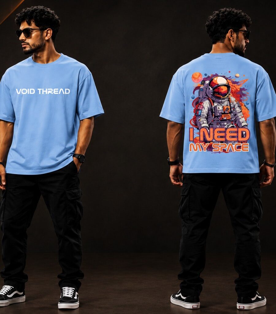 VOID THREAD Astronaut I Need My Space Oversized Premium T-Shirt Powder Blue