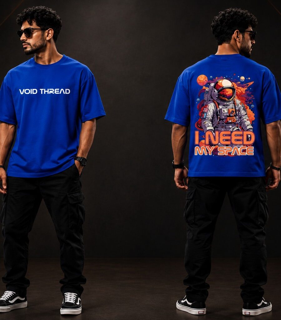 VOID THREAD Astronaut I Need My Space Oversized Premium T-Shirt Royal Blue