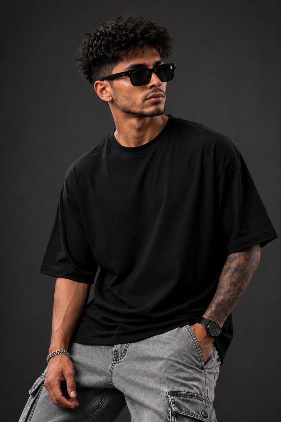 VOID THREAD Plane Oversized Premium Tee Black