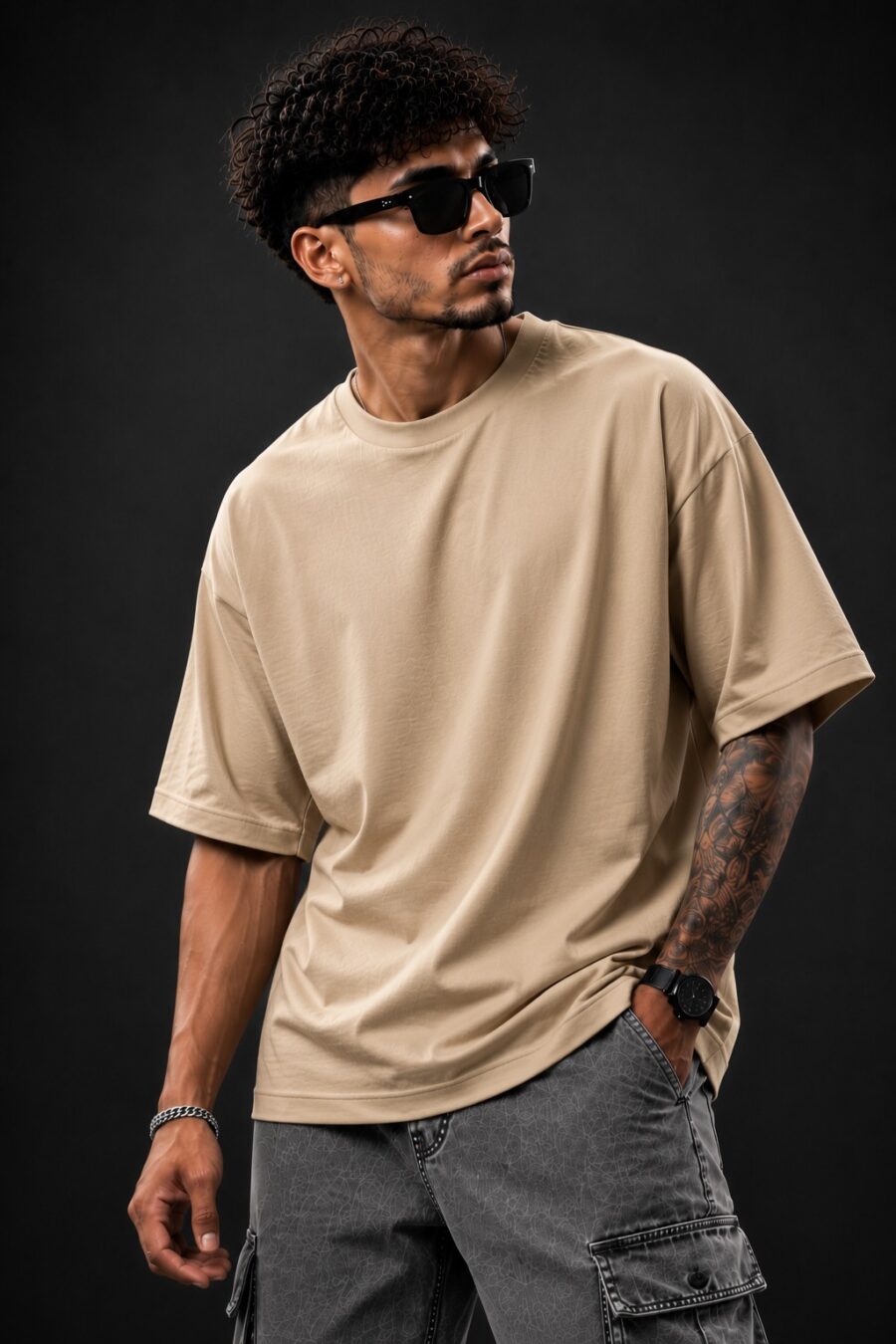 VOID THREAD Plane Oversized Premium Tee Royal Powder Beige