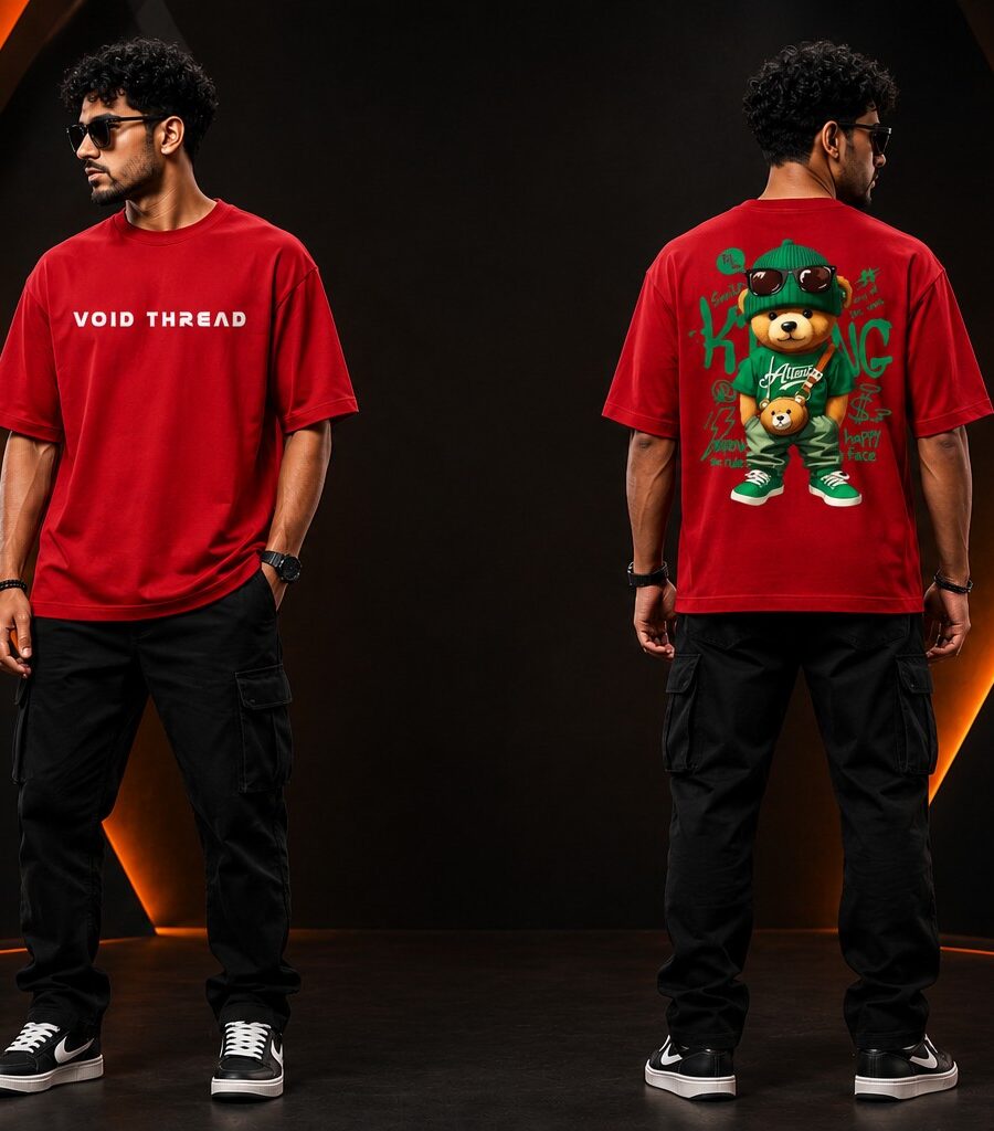 VOID THREAD Urban Bear Oversized Premium T-Shirt Red