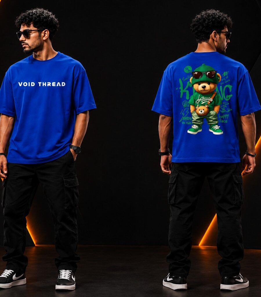 VOID THREAD Urban Bear Oversized Premium T-Shirt Royal Blue