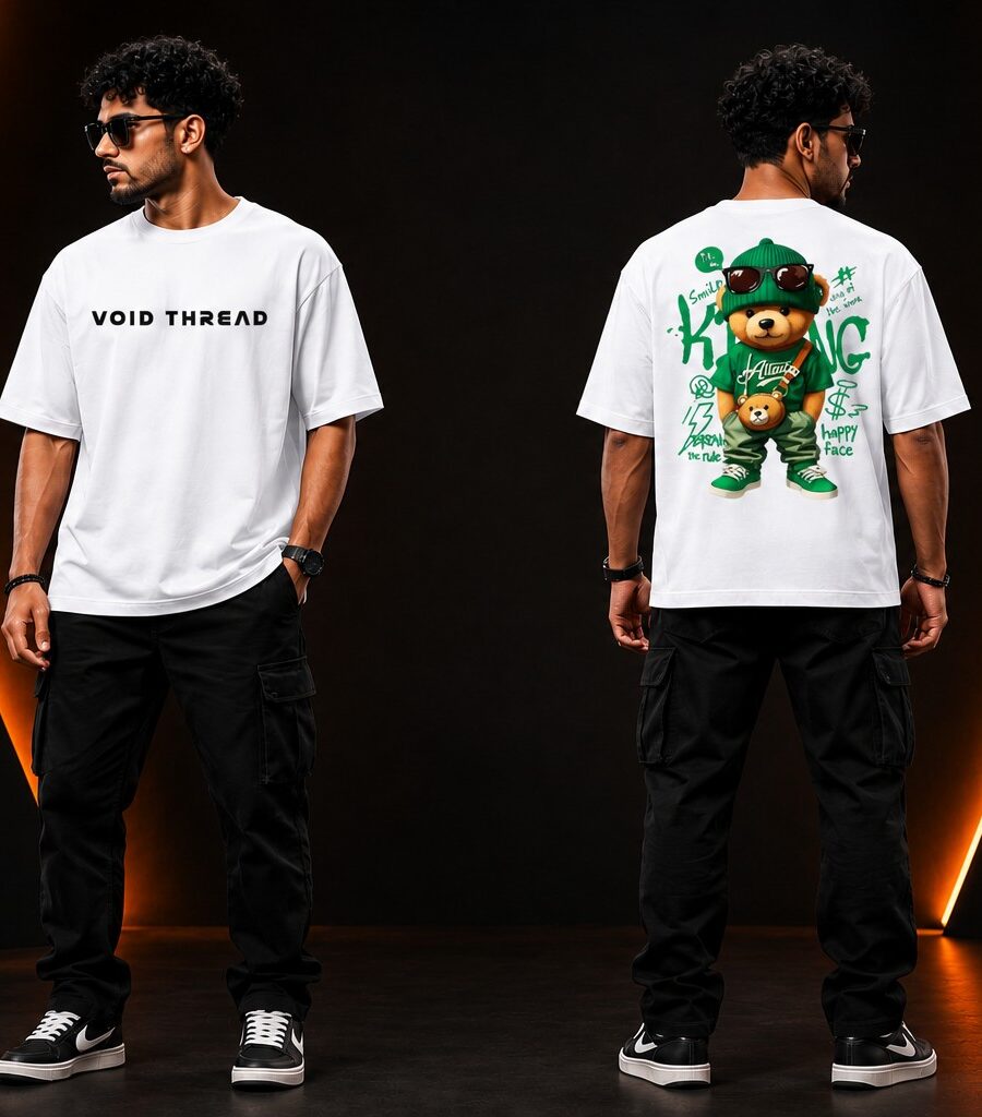 VOID THREAD Urban Bear Oversized Premium T-Shirt White
