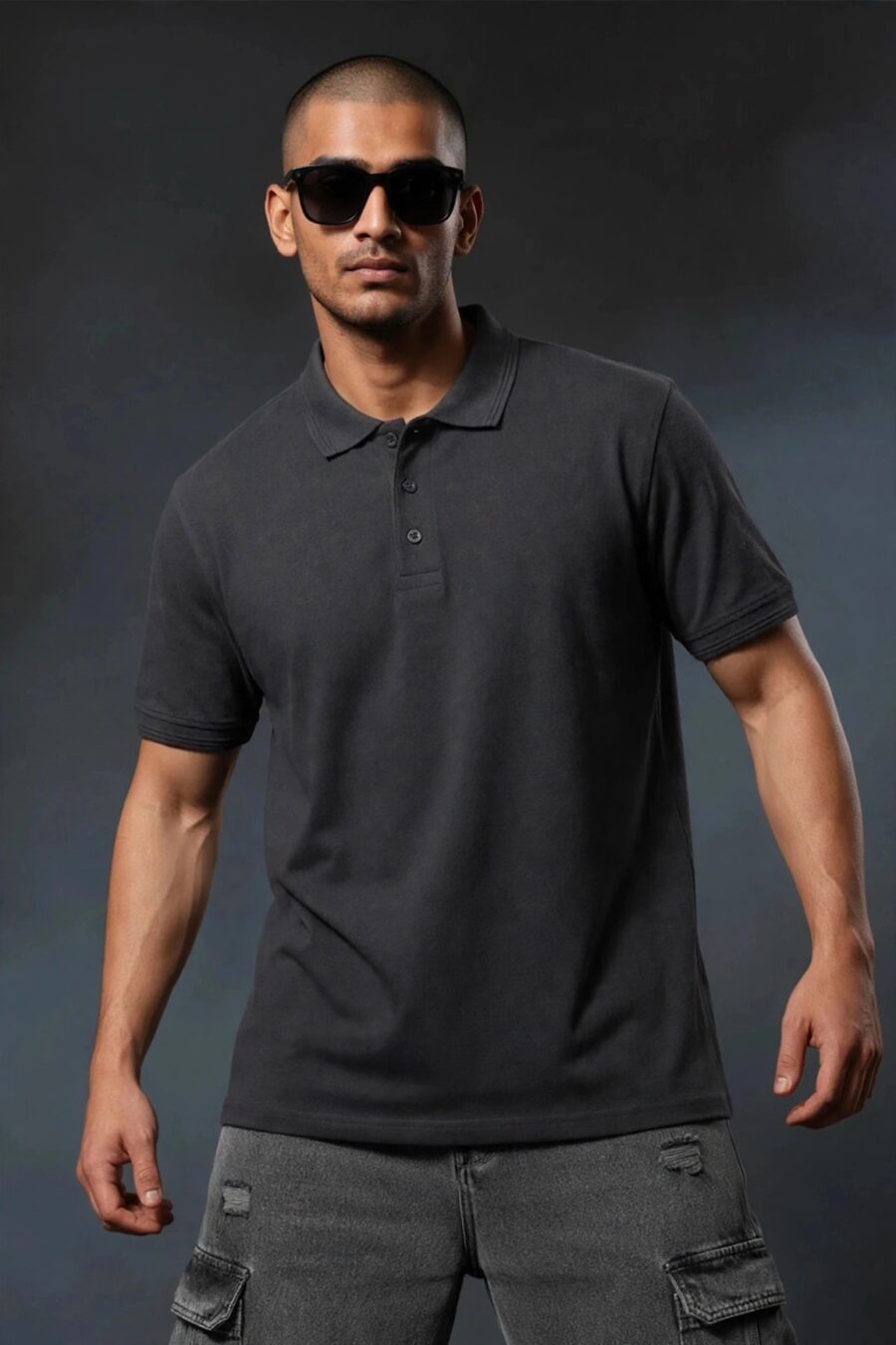 Men's Premium Cotton Polo T-Shirt Charcoal Dark Grey