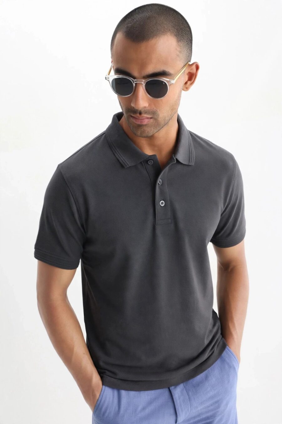 Men's Premium Cotton Polo T-Shirt Charcoal Dark Grey3